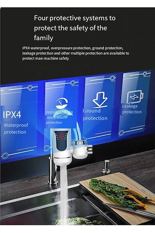 Xurunkeji Kolay Kurulum Hızlı Isıtma Karıştırma Musluğu Anında Elektrikli Su Isıtıcı Musluk Isıtıcı Dijital Ekranlı Ab Fişi Beyaz