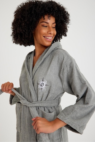 Düz Ve Kapüşonlu Pamuklu Çocuk Bornozu-koyu Gri Koyu Gri