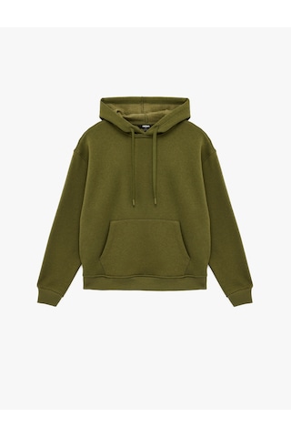 Koton Uzun Kollu Cepli Kapüşonlu Oversize Sweatshirt Haki 6wak10311nk Haki