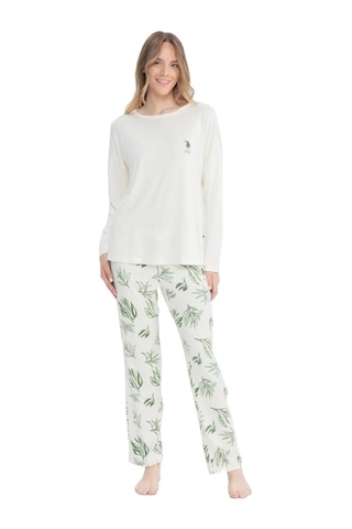 U.s. Polo Assn. Kadın Yaprak Desenli Yuvarlak Yaka Pijama Takımı 001