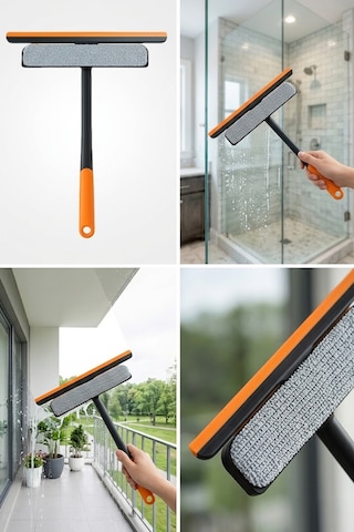 Thentech Mikrofiber Süngerli Ve Çekçekli Çok Amaçlı Cam Silme Aparatı Pratik Temizleyici
