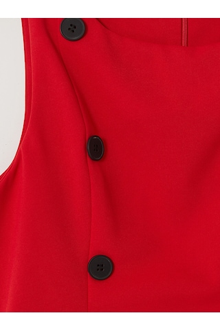 Lcw Comfort Kırmızı Bisiklet Yaka Süs Düğmeli Peplum Bluz