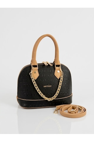 Just Polo Kadın Zincir Detaylı Lüks El Ve Omuz Çantası Shopper Ebat : 25x22 Cm Siyah - Camel