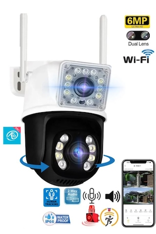 Qr Pro 3012 Wi-fi Ptz İki Kameralı 360 İç Ve Dış Mekan Akıllı Kamera 5mp Adaptör Dahildir.