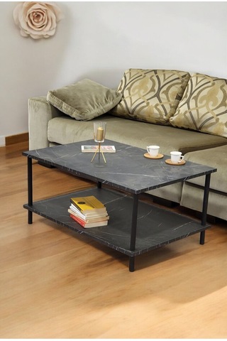 Dikdörgen Orta Sehpa Ahşap Ayaklı Sehpa Iki Raflı Sehpa Dekoratif Sehpa Gazetelikli-mermer-90x60 Mermer