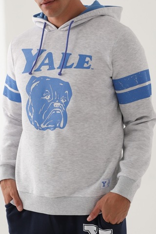 Yale Kar Melanj Kapüşonlu Ön Baskı Erkek Sweatshirt Kar Beyaz