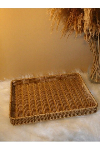 Hasır Rattan Örme Tepsi Geniş Boy Dikdörtgen Diğer