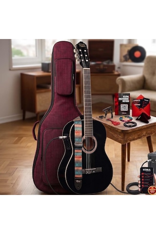 Midex Mgx-200bk-eq Ekolayzerli Profesyonel Elektro Klasik Gitar Seti Siyah 4/4 Üst Segment