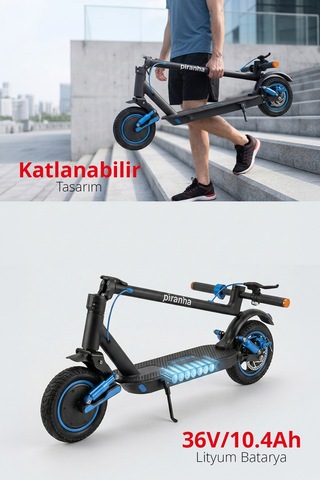 5015-m 600w Elektrikli Scooter 36v 10.4ah 35 Km Menzil Katlanabilir Çift Amortisör Sinyal Mavi