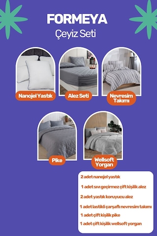 Formeya Wedding Çift Kişilik Çeyiz Seti 11 Parça Gri