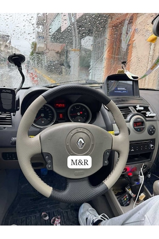 Megane 2  Kaplama Deri Direksiyon Kılıfı Siyah