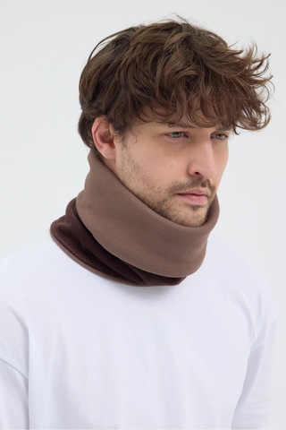 Butikgiz %100 Mikro Polar Dış Kısım, %100 Pamuklu İç Kısım Çift Renk Çift Kat Katlanabilir Kadın Boyunluk Kahverengi Kahverengi-sütlü Kahve