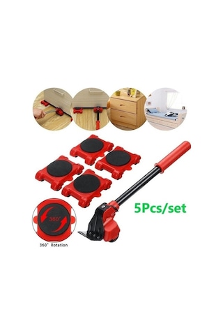 Pazly 5 Adet Sarı Mobilya Taşıyıcı 4 Mobil Silindir + 1 Tekerlek Çubuk Ev Taşıma Aracı Sarı