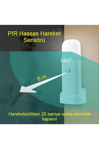 Hareket Sensörlü Şarjlı Led Gece Lambası 2000 Mah, 120 Algılama 5 Kademe Sos Modu Beyaz