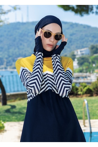 Mayovera Tesettür Mayo - Zigzag Hardal Siyah