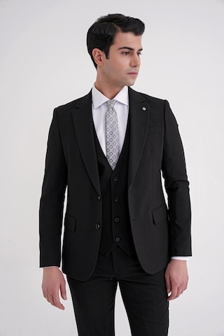 Efor Slim Fit Çift Yırtmaç %97 Yün Esnek Siyah Yelekli Klasik Takım Elbise Tk 937 Siyah