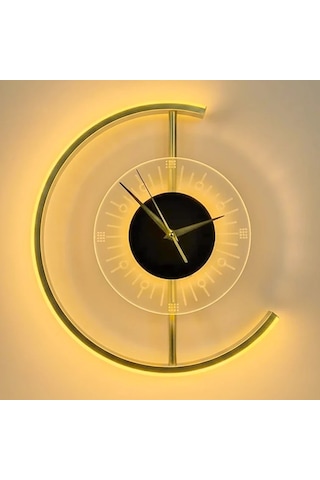 Upway 3 Renk Led Aydınlatmalı 35 Cm Modern Dekoratif Duvar Saati Sessiz Çalışma Altın