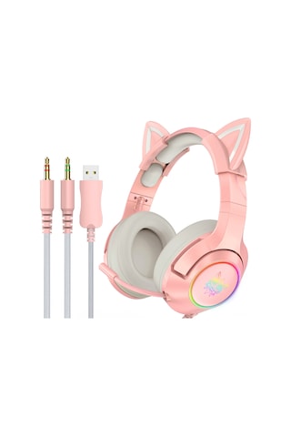 Jeemson Onıkuma K9 Pembe Oyun Kulaklığı: 50mm Surround Ses, Rgb Işık, Mikrofon, Kaldırılabilir Kedi Kulakları, Hızlı Kontroller