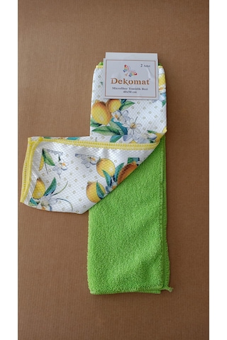 Microfiber Temizlik Bezi 40x50 Cm 2 Adet Limon Bir Adet Baskılı Bir Adet Naturel Yeşil