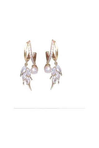 Flybuy Zarafet Ve Şık S925 Romantizm Küpe: Kalp İnci Gümüş Gold Buluşması Yt Gold