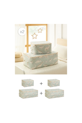 Ocean Home Textile 4'lü Çocuk Odası Dinozor Hurç Set 2 Adet 30 X 22 X 18 / 2 Adet 52 X 28 X 21 Cm Yeşil