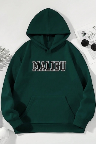 Malıbu Baskılı Oversize Sweatshirt Yeşil