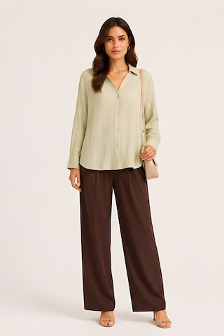 Lili Woman Kadın Relax Fit Sırt Pile Detaylı Oversize Gömlek E.8002 Fıstık Yeşili