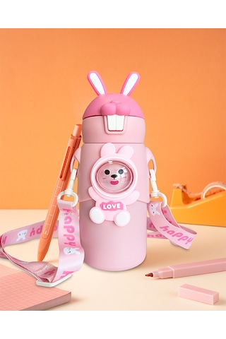 Pembe Tavşan Kulaklı Çoçuk Termosu Paslanmaz Çelik Pembe