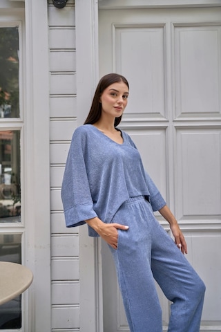 Reglan Kol Bol Kesim Bluz Mavi