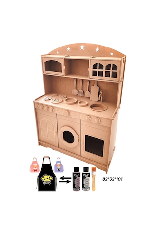 Mutfak Montessori Boyanabilir Büyük Boy Oyuncak Set + 2 Adet Boya ve Fırça VEYA Önlük