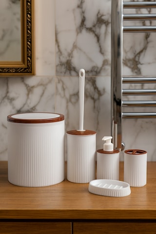 Makri Home 5 Parça Şık Beyaz Banyo Seti, Hacim: 6 Litre Beyaz