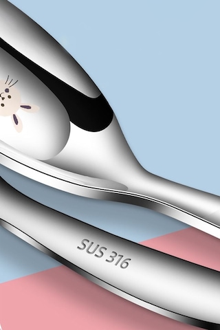 Komple 316 Paslanmaz Çelik Bebek Çocuk Kaşık Ve Çatal Cin616 Gri