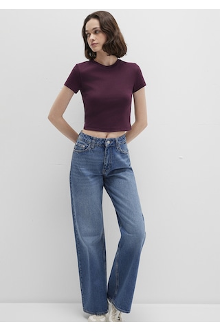 Mavi - Bordo Basic Crop Tişört 1600814-70434 Bordo