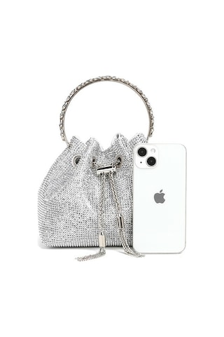 Pazly Yapay Elmas Premium Akşam Yemeği El Çantası Gümüş Renk Şık Gümüş