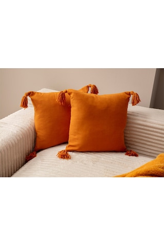 Swita Home İkili Dekoratif Püsküllü Kırlent Kılıfı 43x43 Hardal