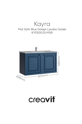 Creavit Kayra Mat Safir Blue Lavabo Dolabı Kapaklı 100cm Mat Beyaz