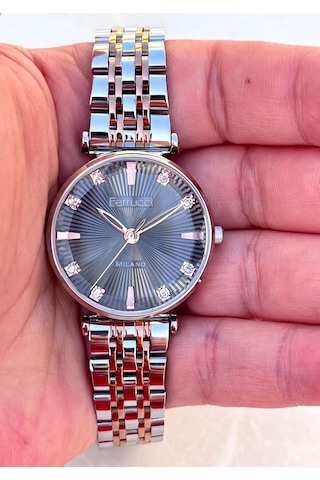 Ferrucci Fc78780 Zirkon Taşlı Kristal Efektli Kadran Çelik Kordon Ve Kasa Kadın Kol Saati Rose Gold - Gümüş