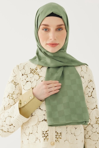 Mirsoy Scarf Dama Desen İpeksi Jakar Şal Yeşil