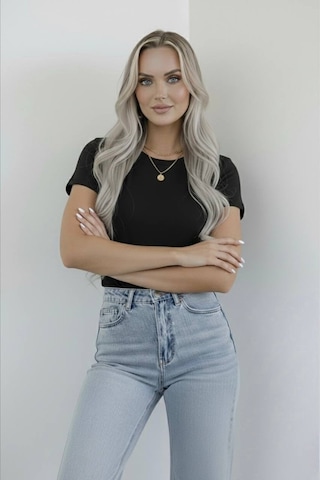 Hashtag Kadın Bisiklet Yaka Kısa Kollu Body Basic Tişört Viskon Kumaş Siyah
