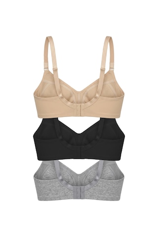 Cottonill Bra - Fiora Büyük Beden Balensiz Pamuklu Ayarlanabilir Askılı Kadın Sütyen 3'lü Paket Çok Renkli
