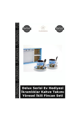 Delux Serisi Ev Hediyesi İkramlıklar Kahve Takımı Yöresel İkili Fincan Seti Çok Renkli