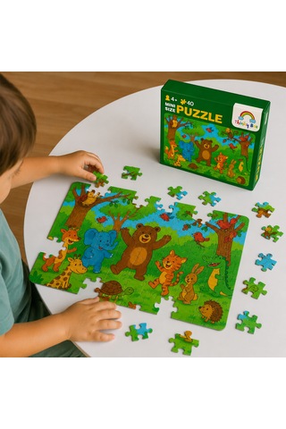 Mutlu Hayvanlar Mini Puzzle 40 Parça 3-7 Yaş Eğitici Çocuk Puzzle Yapboz