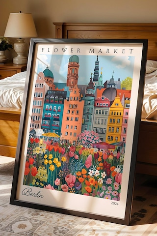 Berlin Almanya Çerçeveli Tablo Seyahat Severlere Salon Ve Ofis İçin Estetik Duvar Dekoru Travel Flower Market
