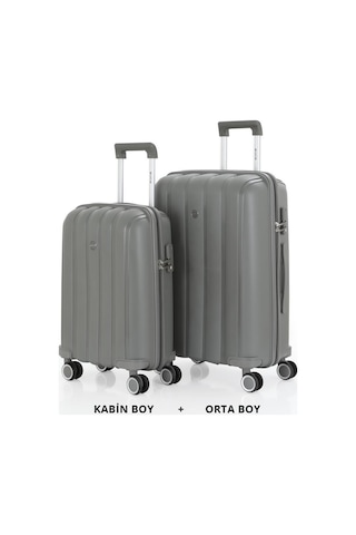 Mçs Bavul Orta Ve Kabin 2li Set Kırılmaz Silikon Valiz V305 Gri