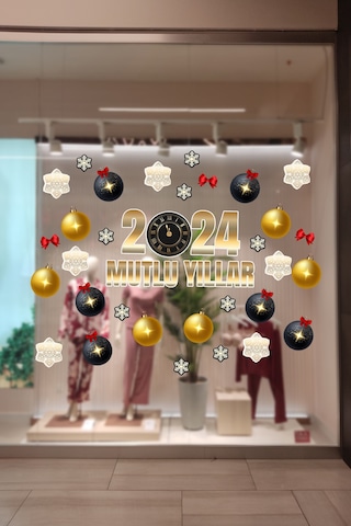 Crevidi Mağaza Mutlu Yıllar 2024 Vitrin Süsü Sticker 73 Parça