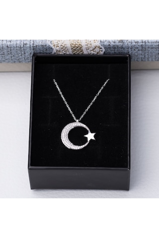 Ayyıldız Zirkon Taşlı Model 925 Ayar Gümüş Kadın Kolye Gümüş