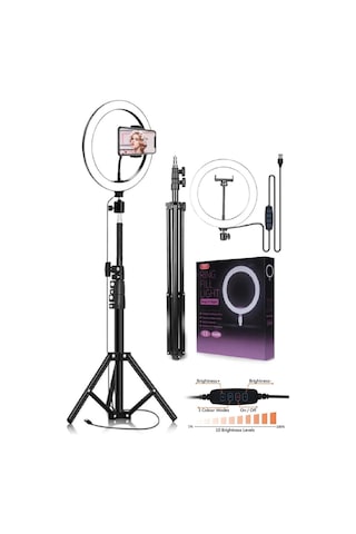 10 Inç Ring Light 5500k Youtuber Led Işıklı 2.1 Metre Tripod Selfie Makyaj Işığı
