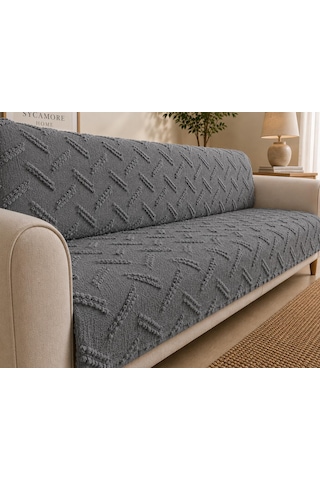 Sycamore Home Koltuk Örtüsü 175x215 Cm Çekyat Örtüsü, Kaymaz, Yıkanabilir, Lüks Kumaş Şönil Jakarlı Antrasit
