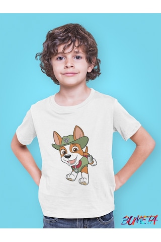 Bumeta Cesur İzci Tracker Paw Patrol Çocuk Tişört T-shirt Beyaz