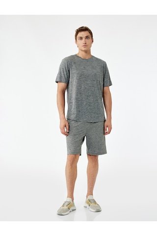 Koton Regular Fit Kısa Kollu Dikiş Detaylı Desenli Bisiklet Yaka Spor Tişört Gri Melanj 6wam10056nk Gri Melanj